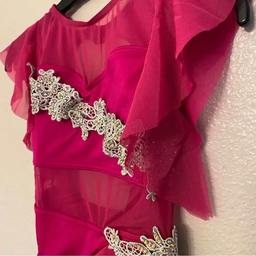 Weissman elite dance costume hot pink Rhinestone lyrical Joy SH12281 IC 7/8
